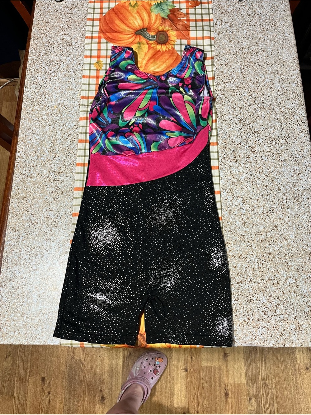 Girls' Black & Multicolor Sparkle One-Piece Dance Outfit